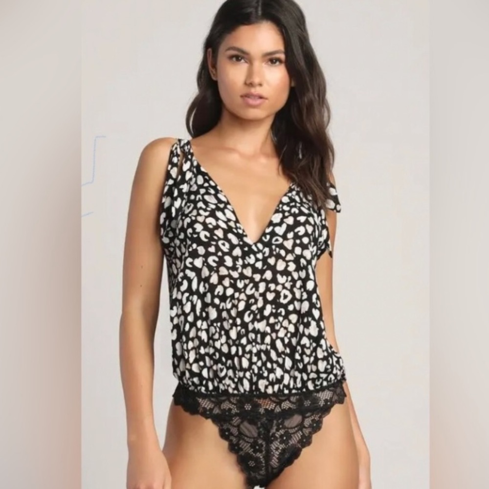 NWT Free People Intimately Bare It All Bodysuit in Black Combo - Size Medium